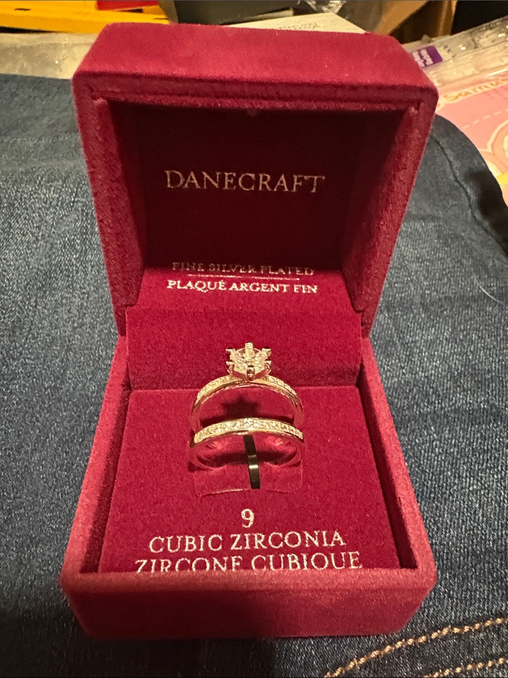 Danecraft Gold-Tone Cubic Zirconia Ring Set in Pink Velvet Box